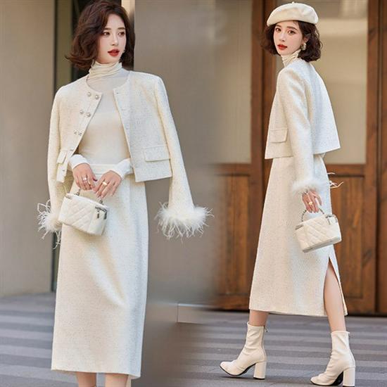 2025 High-End Women's Fashion Set: Stylish Jacket & Midi Skirt