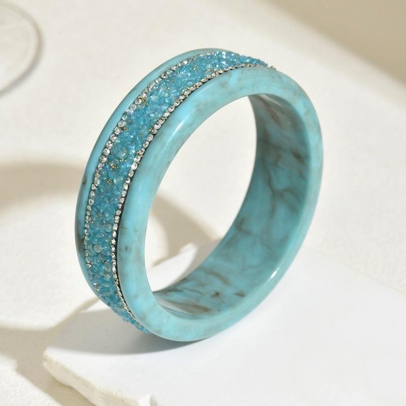 

Elegant Rhinestone Bangles Fashion Imitation Turquoise Round Wide Bangles Bohemian Bracelets For Women Men New Gift Jewelry