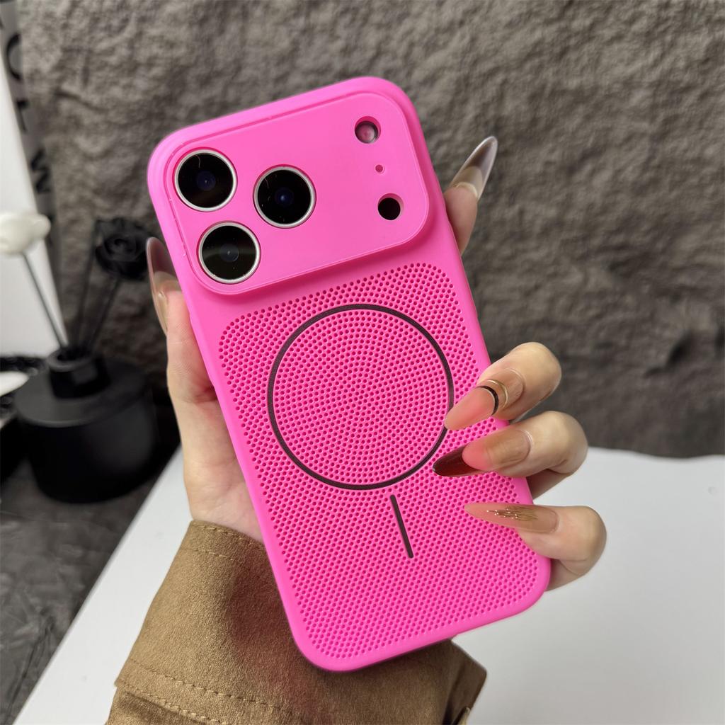 Breathable Heat Dissipation Mesh Case for iPhone 17 Air 16 15 14 13 12 Pro Max For Magsafe Glass Lens Protection Hard PC Cover