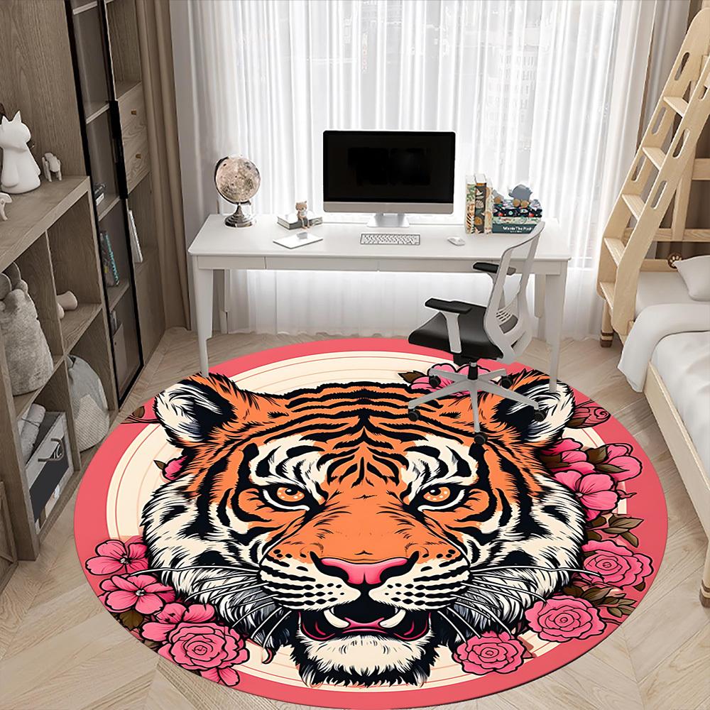 

1PC Tiger Face Office Round Rug, Non slip, Soft and Durable Office Rug for Interior Decoration, Perfect for Office 80cm