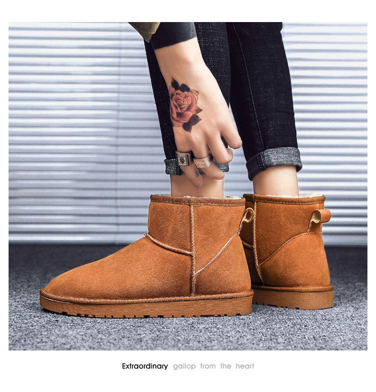 Winter New Shoes for Men Women Leather Boots Warm Plush Leather Casual Shoes Couples Thick-soled Short Snow Boots 35-46