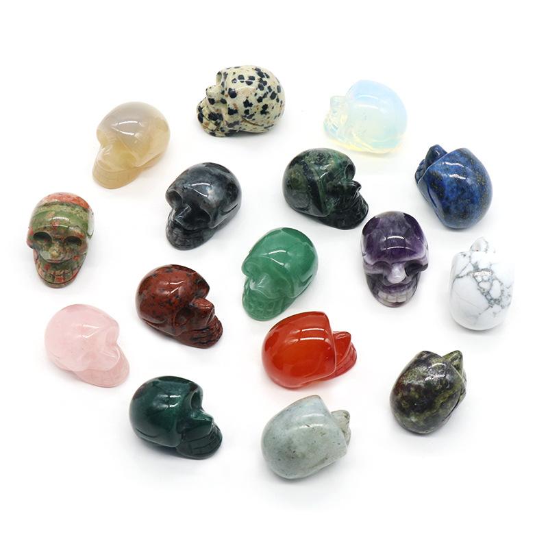 7Pcs Crystals Skulls Carving Mineral Gems Ghost Head Polished Carved Reiki Desktop Home Decor Stone Crafts Halloween Gift