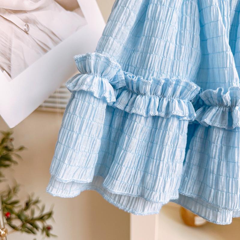 Girls' Plaid Bow Summer Two-Piece Set - Short-Sleeved Top & Skirt (CM0113)