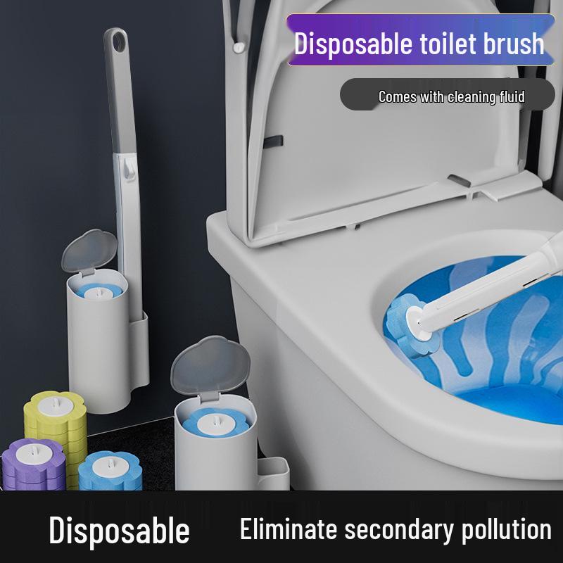 Wall-Mounted Disposable Toilet Cleaning Brush with Replaceable Head