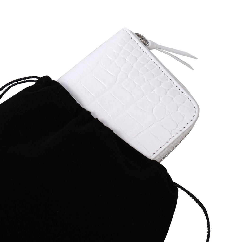 Nallyda Crocodile-Embossed Leather Long Wallet (White with Pink Interior)