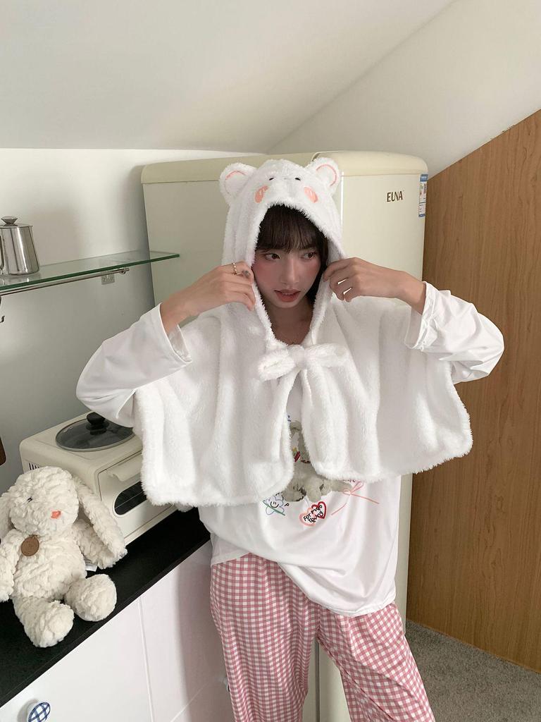 2025 Trendy Winter Hooded Shawl Cape: Thickened Bathrobe Blanket for Office, Cute Student Style.