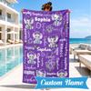 Custom Name Purple Elephant  Beach Towel Microfiber Beach Towel, Lightweight and Quick-Dry, for Summer Travel, Swimming Pool Gift