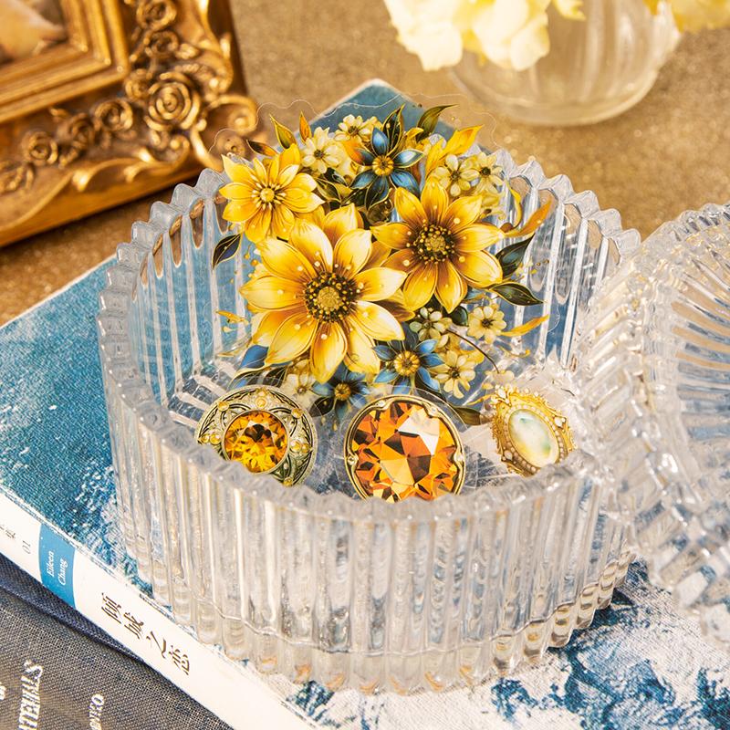 30Pcs Gem Blooming Series Sticker Pack Vintage Flower Scrapbooking Material Label DIY Decorative Journal Planner Stationery
