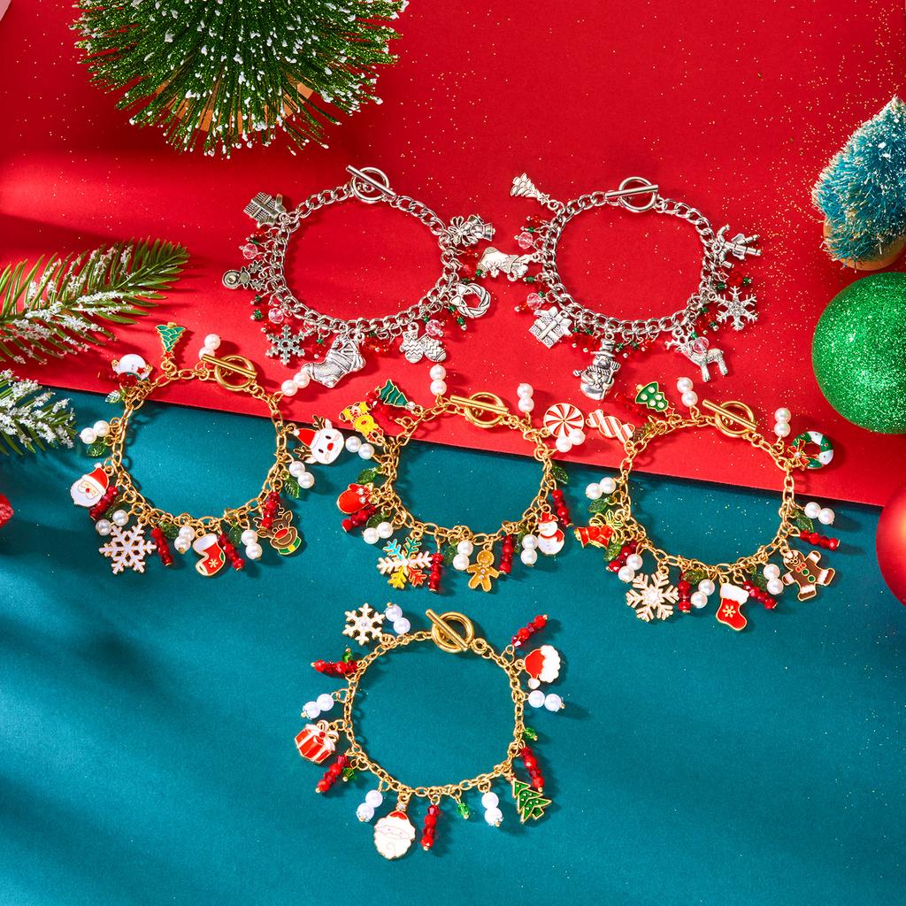 Creative Christmas Metal Chain Bracelet for Women Christmas Tree Snowflake Santa Claus Bell Bracelet Xmas Holiday Party Jewelry