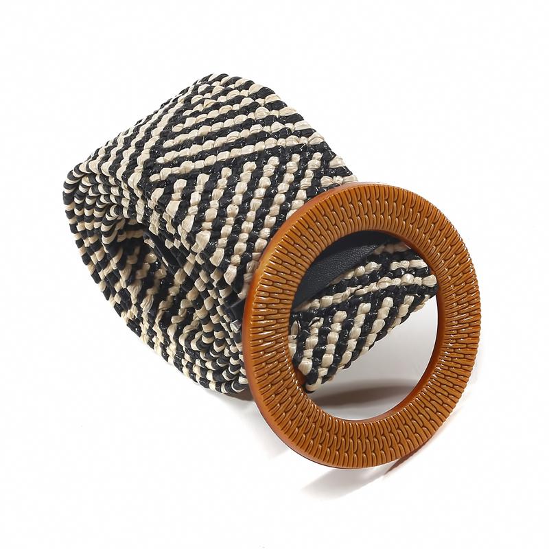Round Buckle Elastic Braided Belt Women Bohemian Dress Waistband Clothes Decoration Belt