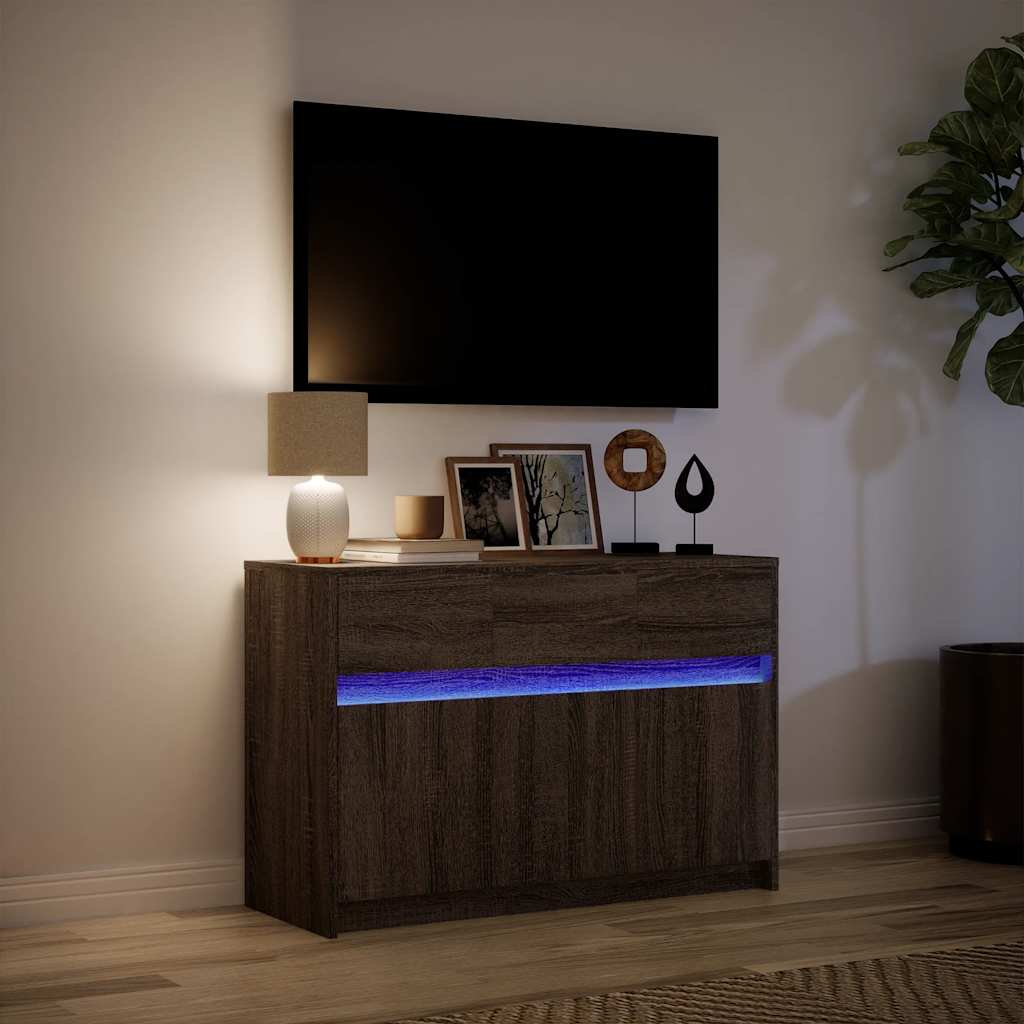 TV Cabinet with LED Lighting Brown Oak Effect 91 x 34 x 61 cm