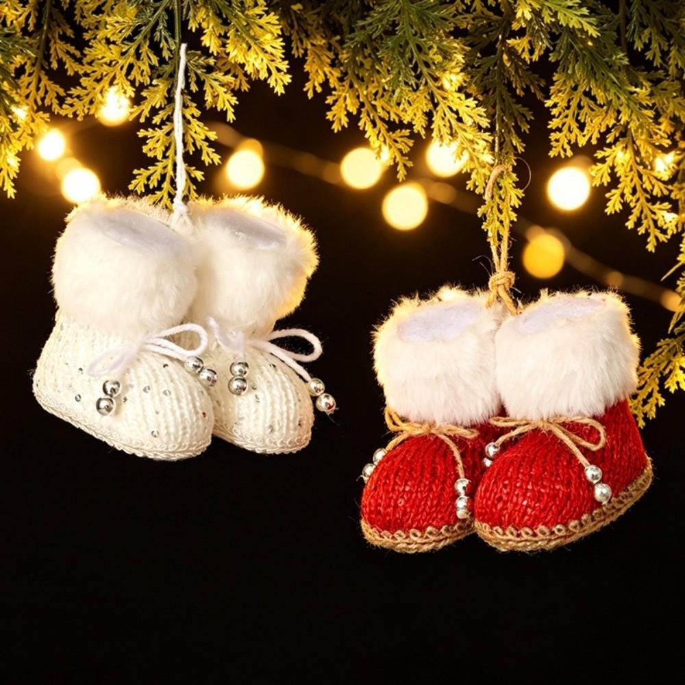 Bow Beads Knitted Christmas Boots Built-in Hanging Loop Boot-Shaped Ornament  Box Embellishment