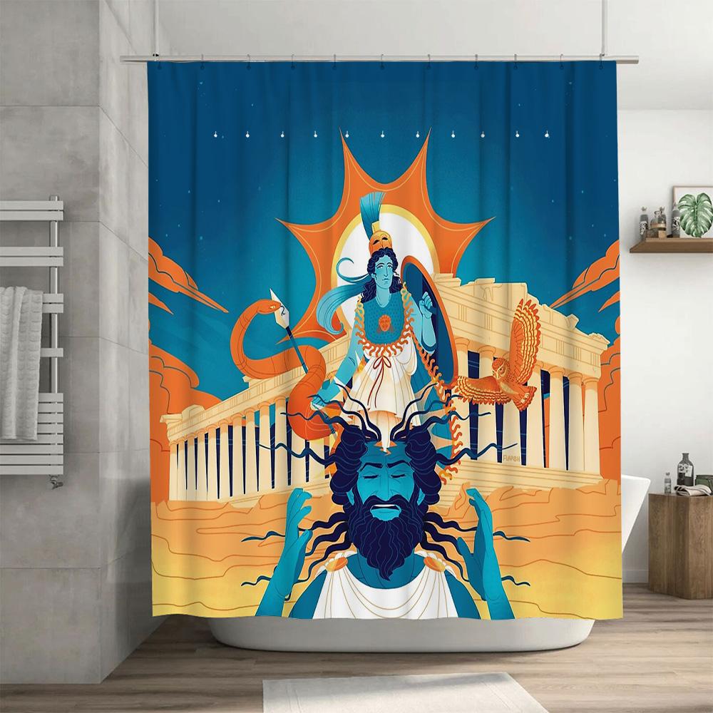 Greek God Shower Curtain Zeus Pattern Bathroom Decor Washable Waterproof Home Decor Tapestry Wall Hanging Vintage Art