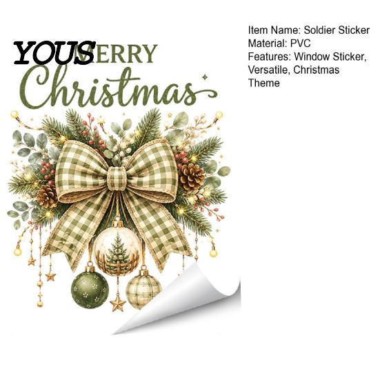 Winter Holiday Gift Nutcracker Soldier/Bow Window Static Decals, Waterproof PVC Christmas Stickers, Party Supplies Reusable Wall Stickers for