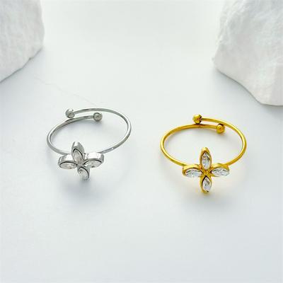 Light Luxury Four-Leaf Clover Ring Female Fashion Retro High-Level Sense Of Finger Ring Personality Stainless Steel Open Adjustable Ring