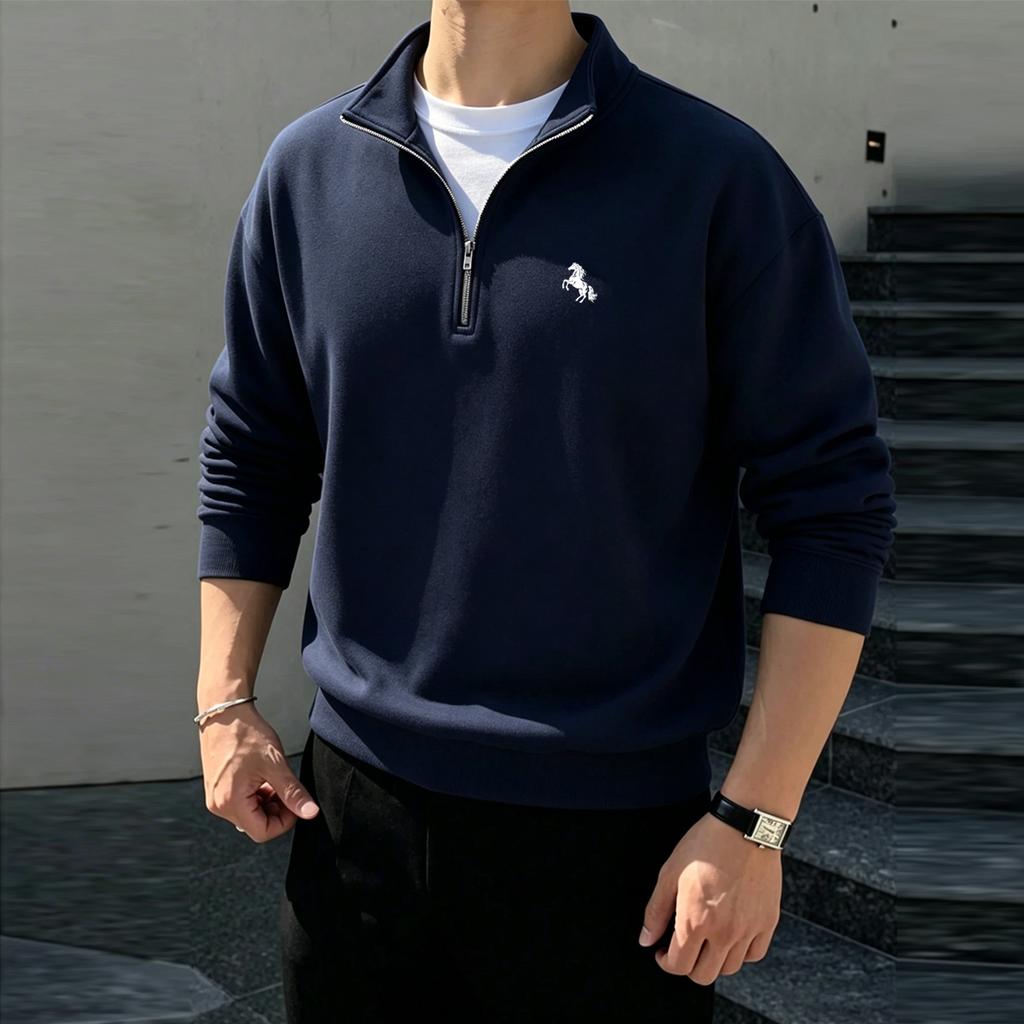 Trendy Men's Stand-Collar Sweatshirt Lightweight, Long-Sleeve, Half-Zip Top for Commuting, Leisure, and More