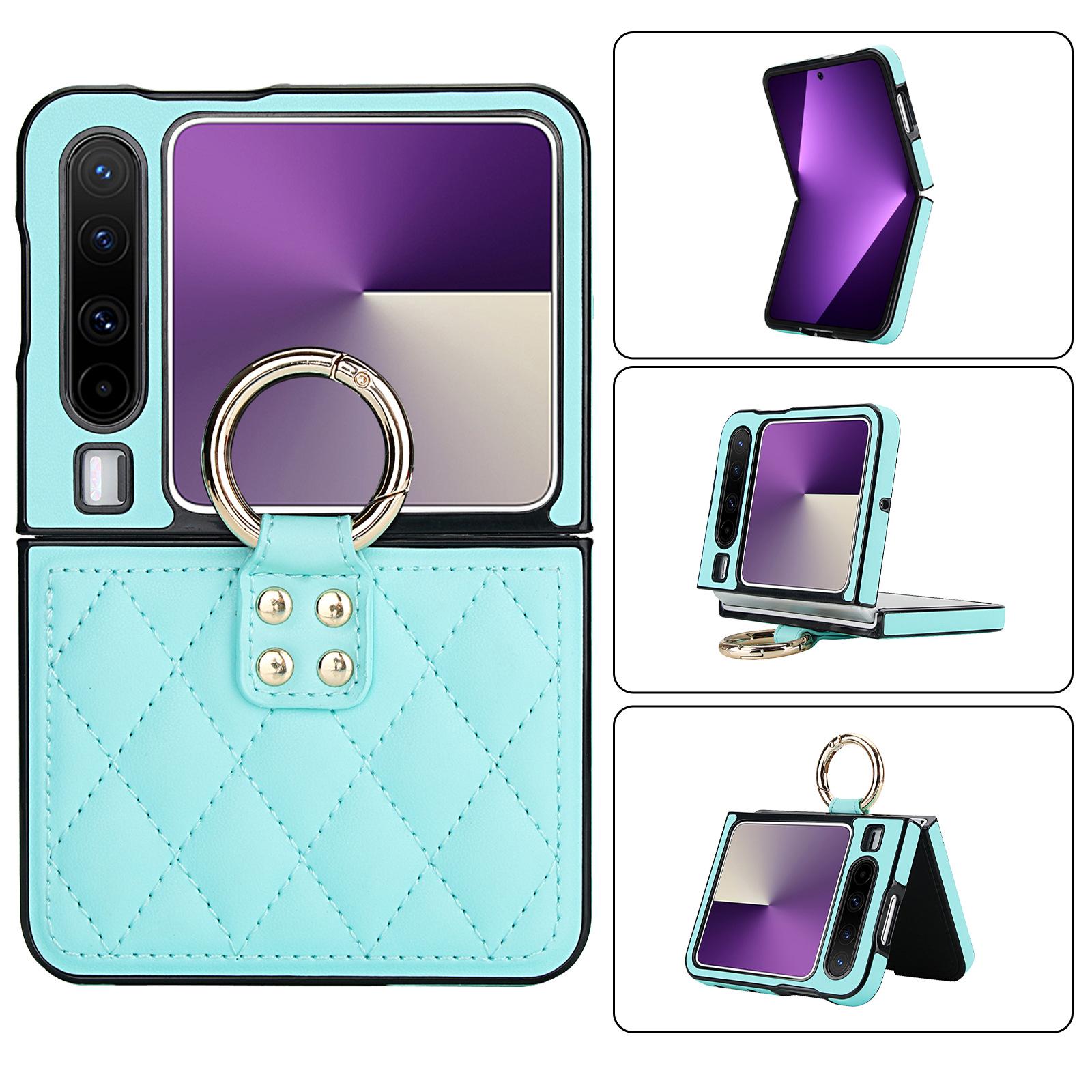 Huawei Pura X French Style Anti-fall Plaid Phone Case with Folding Ring Huawei Nova Flip изумрудно-зеленый