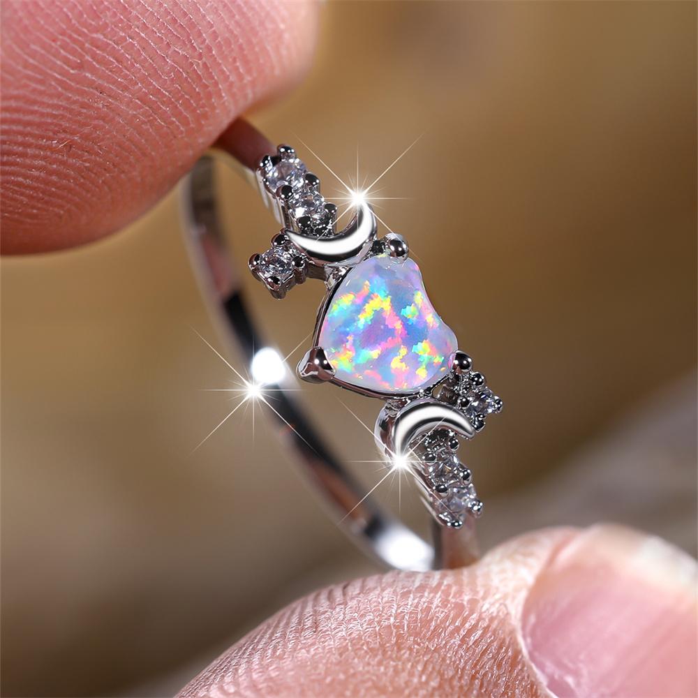 Anelli Cuore di Fuoco Opale Bianco per Donna Oro Rosa Colore Rame Fedina Nuziale Gioielli da Sposa Fidanzamento Regalo Festa della Mamma