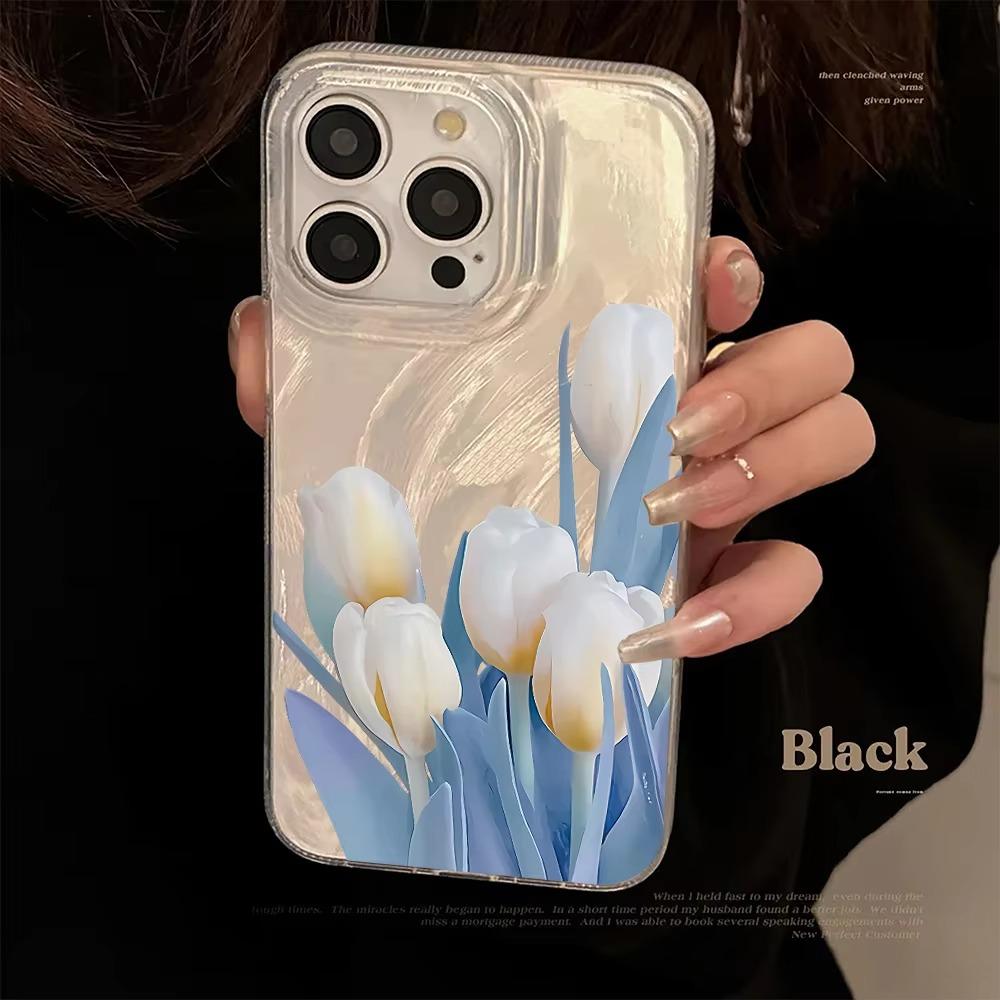 Colorful Tulip Pattern Laser Case For Iphone 16 15 14 13 12 11 Pro Max 16E X XS XR Cover