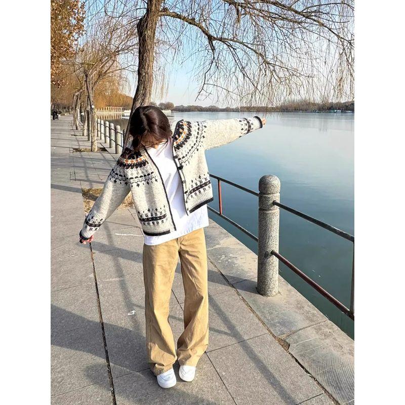 

Barnwind Retro Jacquard Fairland Sweater Outerwear Women Autumn and Winter Hood Lazy High-Grade Knitted Top Cardigan Gray S