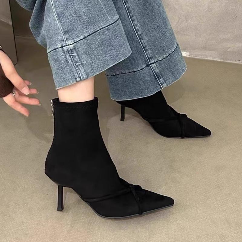 

Дизайнер моды 2025 Новые женские ботильоны Сексуальный острый носок Высокий каблук Обувь Зимнее платье Вечеринка Модные ботинки Бренд Тренд Туфли-лодочки Ботас 39 чёрный