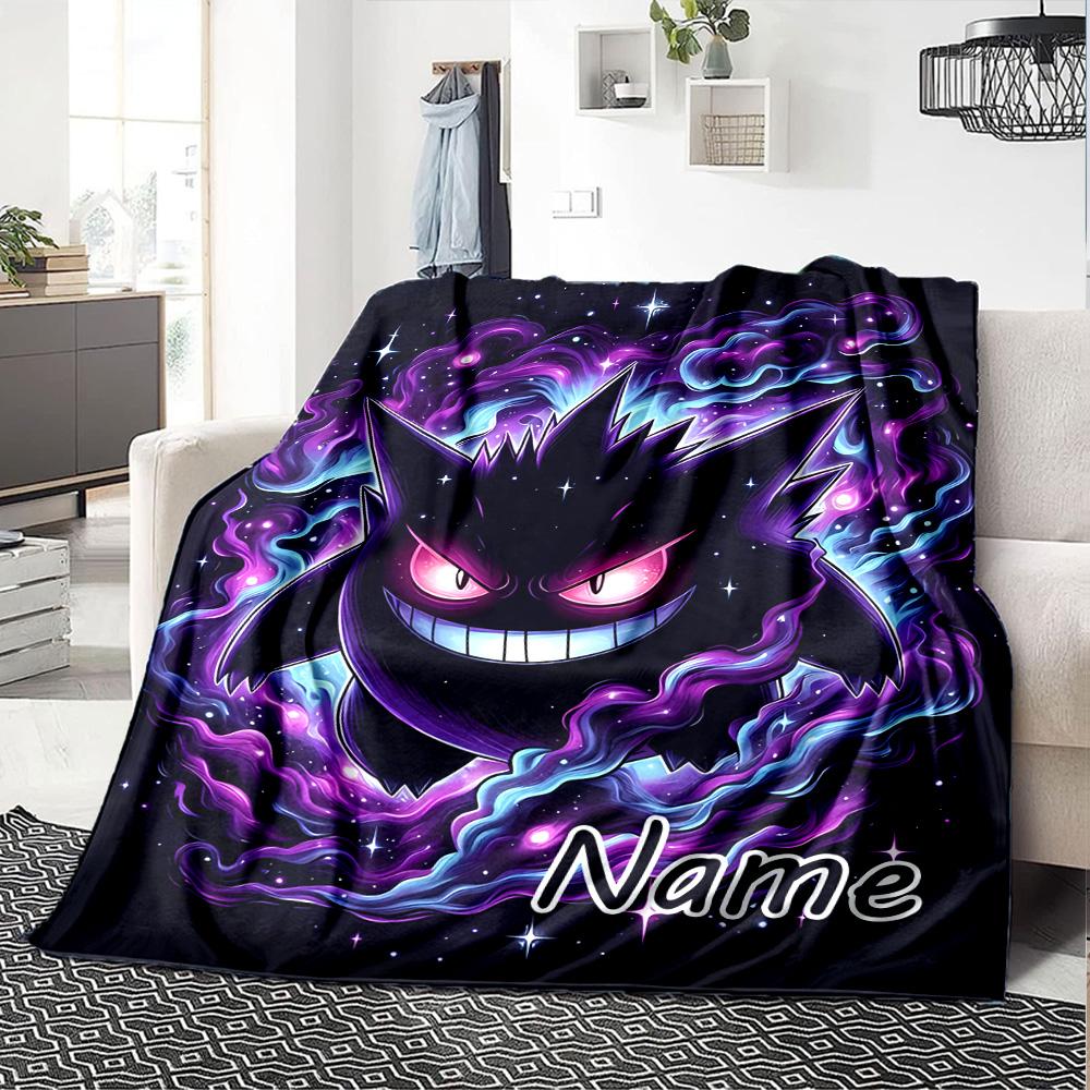 Customizable Gengar1 Throw Blanket – Personalized Name, All-Season Cozy Snug Blanket, Machine Washable, Personalized Blanket