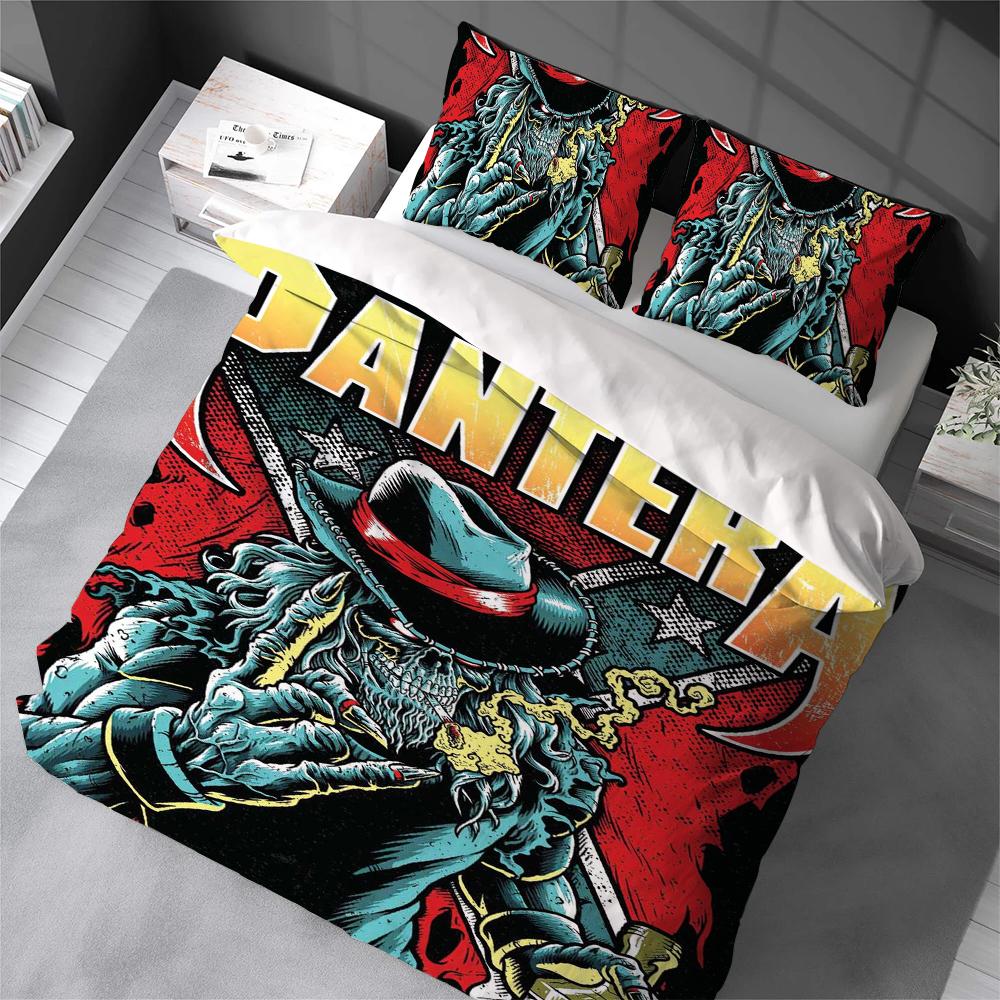 Grosstor Unisex P-Pantera Band Duvet Cover Set Home Style Bedding Soft Laundry Cotton Bed 3 Piece Set Student Dormitory Gift