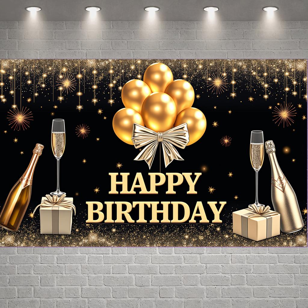 Birthday Event Display Luxurious Birthday Photo Background Display Golden Crown Birthday Party Banner For Private Party