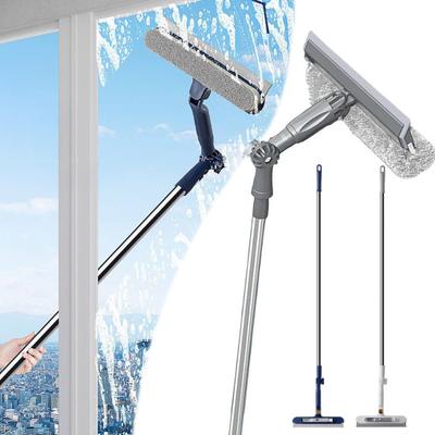 Glass Wiper with Flexible Corner Head 180-Degree Rotating Panel Double-Sided Scraper Built-in Brush Multi-angle Glass Cleaning Tool