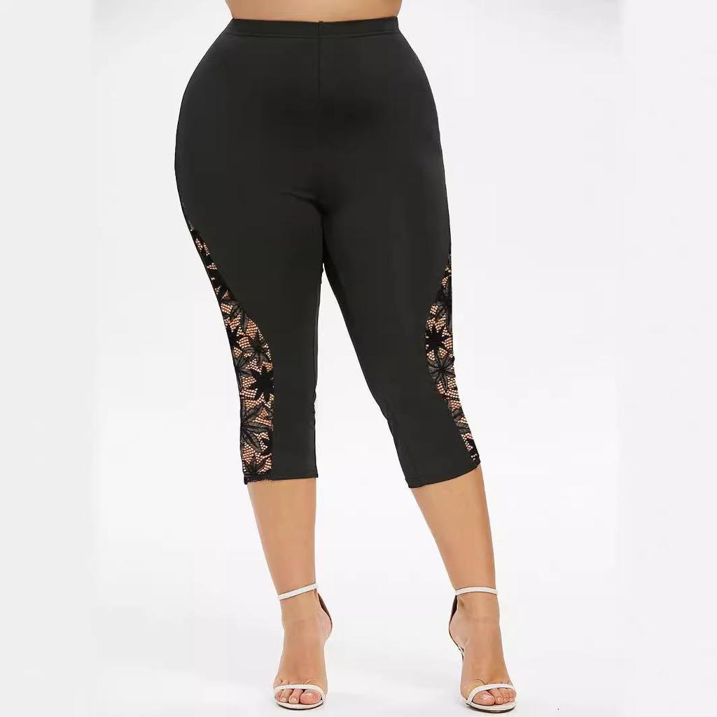 Pantaloni Slim-fit, Pantaloni Elasticizzati con Lavorazione a Pizzo
