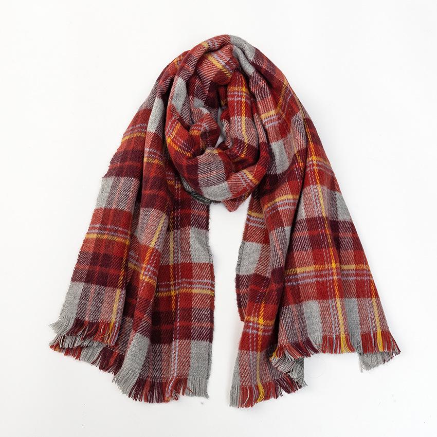 High-End Women's Double-Sided Herringbone Plaid Cashmere-Feel Scarf & Shawl