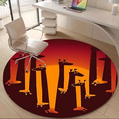 1PC Giraffe Sunset Pattern Office Round Area Rug, Mat Suitable For Office, Under Office Chairs Bedroom Living Room Home Decor, Room Deco