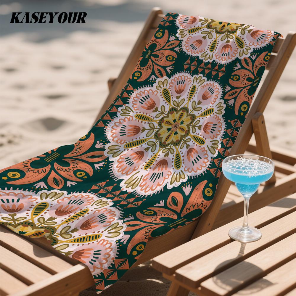 Bohemian Floral Mandala Oversized Microfiber Beach Towel Sand Proof Quick Dry, Absorbent for Swimming Pool Travel Camping