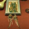 European and American Retro Temperament Copper Material Emerald Gem Fringed Brooch Earclip Set Elegant Versatile Pin Earrings