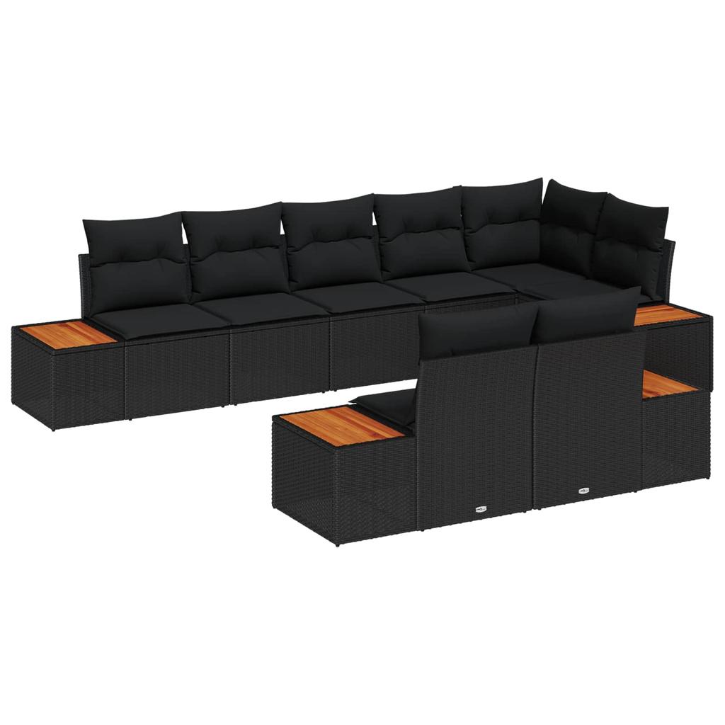 Garden Sofa Set with Cushions 8 pcs Black Poly Rattan