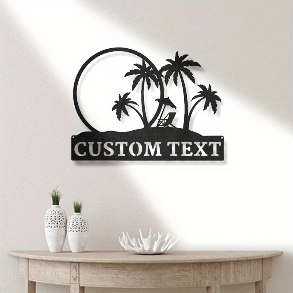 Metal Wall Art Palm Tree Sign Tropical Beach House Decor Outdoor Pool Lake Housewarming Gift Custom Name Sign