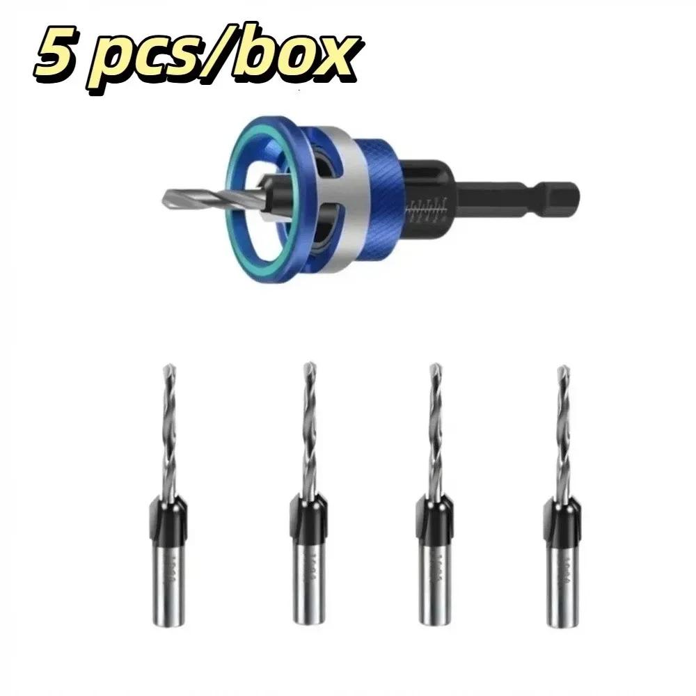 

Adjustable Depth Countersink Drill Bit Efficient Drilling Durable Alloy Smooth Drilling Step Drill Clean Tapered Holes 5pcs/set синій