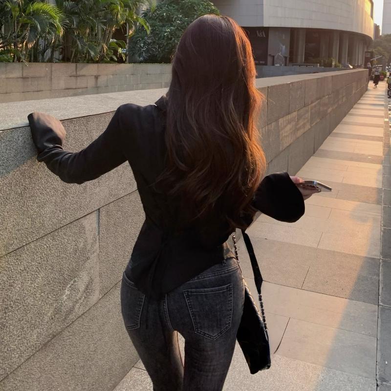 Women Sexy Solid Color Slim Chiffon Shirt Turn-down Collar Flare Sleeve Tunic Bandage Design Vintage Female Blouses Spring 2026