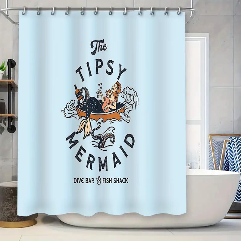 

Mermaid Shower Curtain Ocean Sea Life Bathroom Decor Coastal Vibes Home Decor Teal Blue Washroom Accessories Neptune Neptune S D W60H190(CM)-1 Pcs