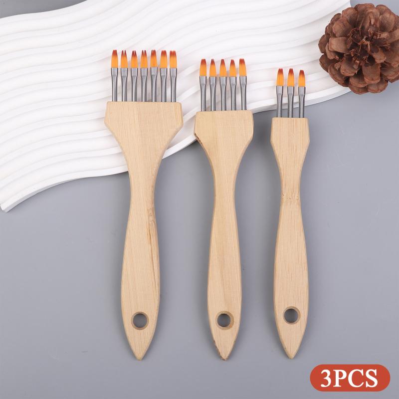 1/3/6Pcs Wooden Handle Multi-toothed Brush Comb Watercolor Acrylic Brushes Set Artists Drawing Supplies