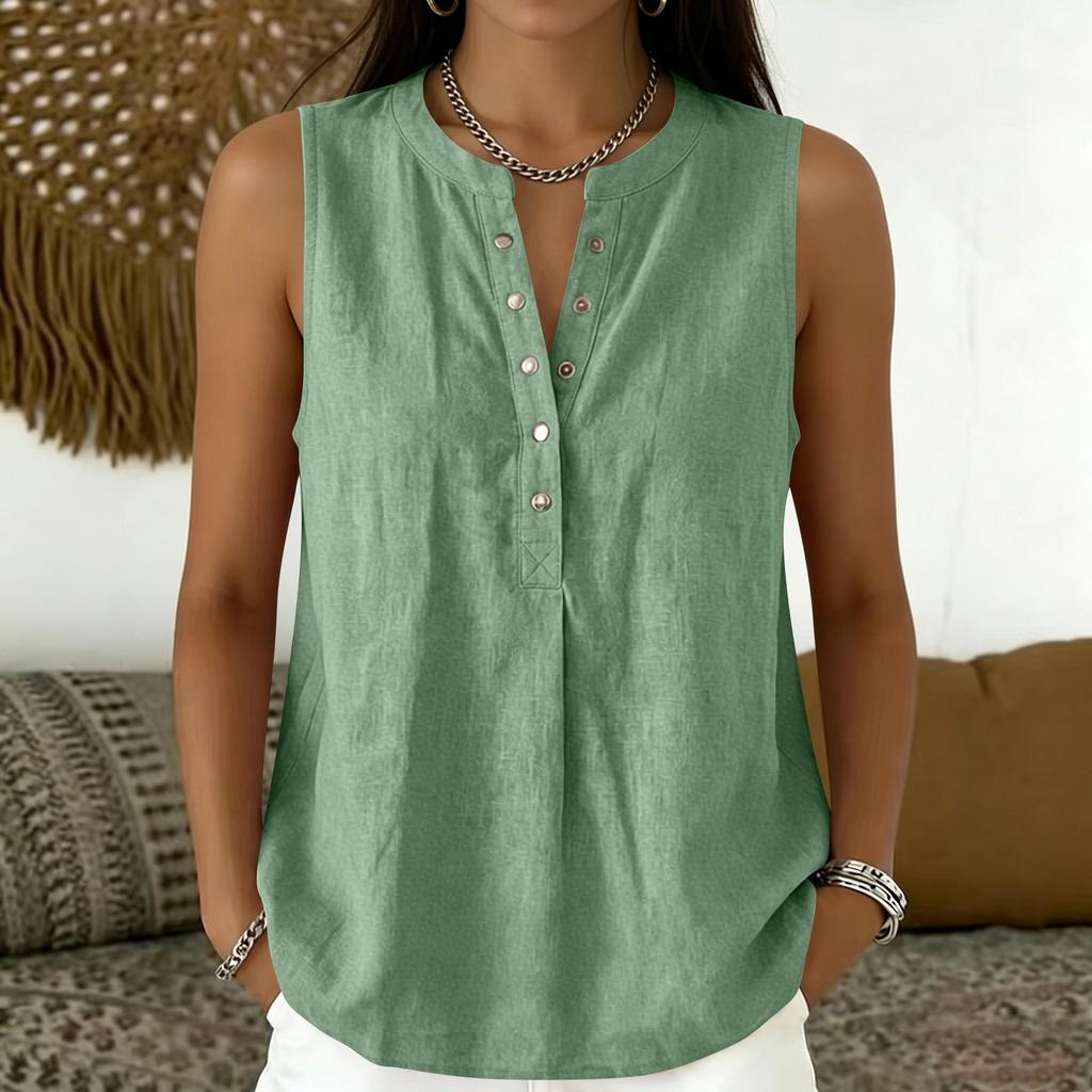 Women Sleeveless V Neck Button Front Loose Fit Casual Tank Top Lightweight Summer Blouse for Daily Wear Office Travel