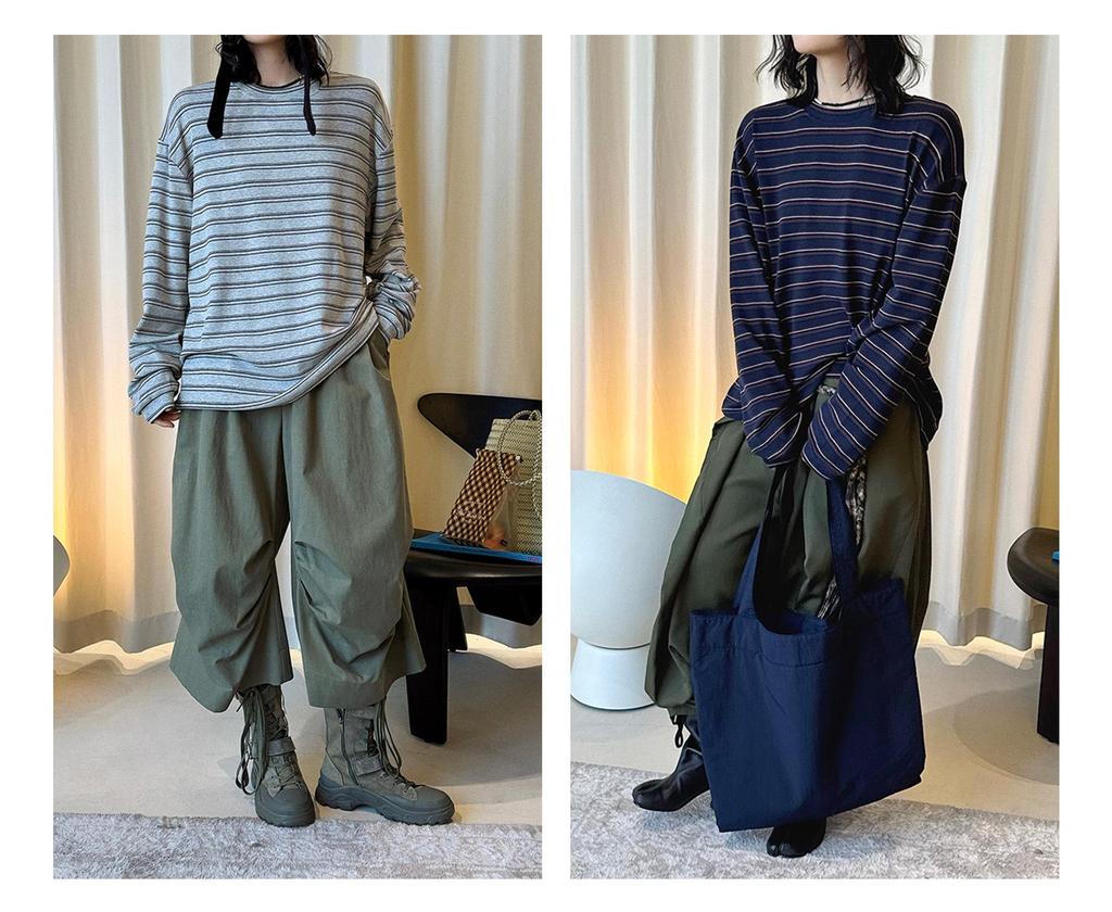 Louvre Spring Retro Korean Stripe Color Block Round Neck Casual Women's T-Shirt