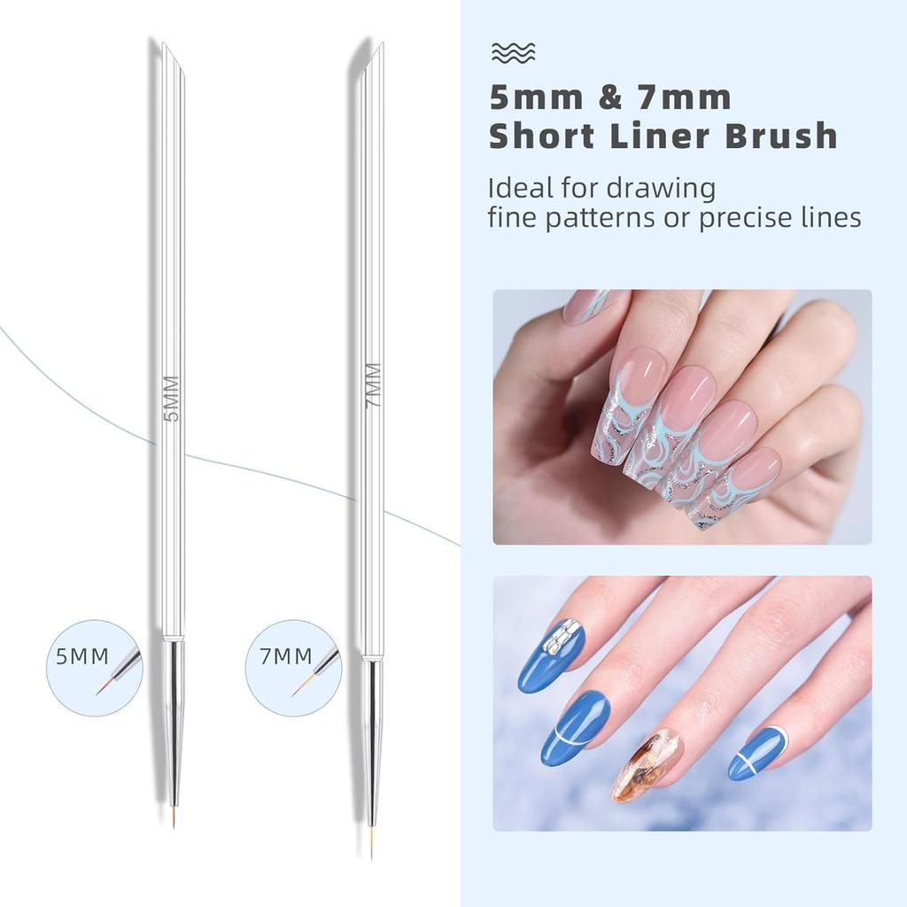 5Pcs Transparent Nail Art Liner Brushes for Nails Fine Drawing Sizes 5/7/9/11/20mm Nail Art Painting Design Tool for Thin Detail, Nail UV Gel Polish