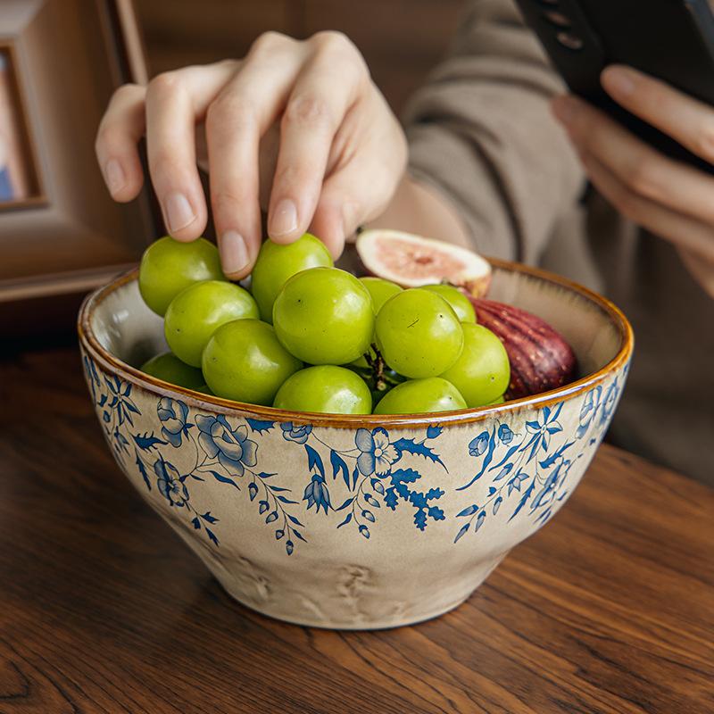 Blue Hibiscus Series Irregular Ceramic Bowls, Plates, Single Housewarming, High-Value Tableware Export