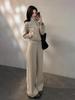 Women's Trendy Korean Style Casual Sports Suit: Plush Stand Collar Jacket & Wide-Leg Pants Two-Piece Set for Spring/Autumn 2026.