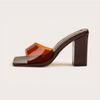 Fashion New CandyWomen Summer Color Fish Mouth Thick Heel Square Head Leather Bright Color Luxury Brand Outdoor Slippers