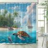 Ocean Sea Turtle Shower Curtains Island Coconut Trees Starfish Oil Painting Art Landscape Polyester Bathroom Curtain Decor .