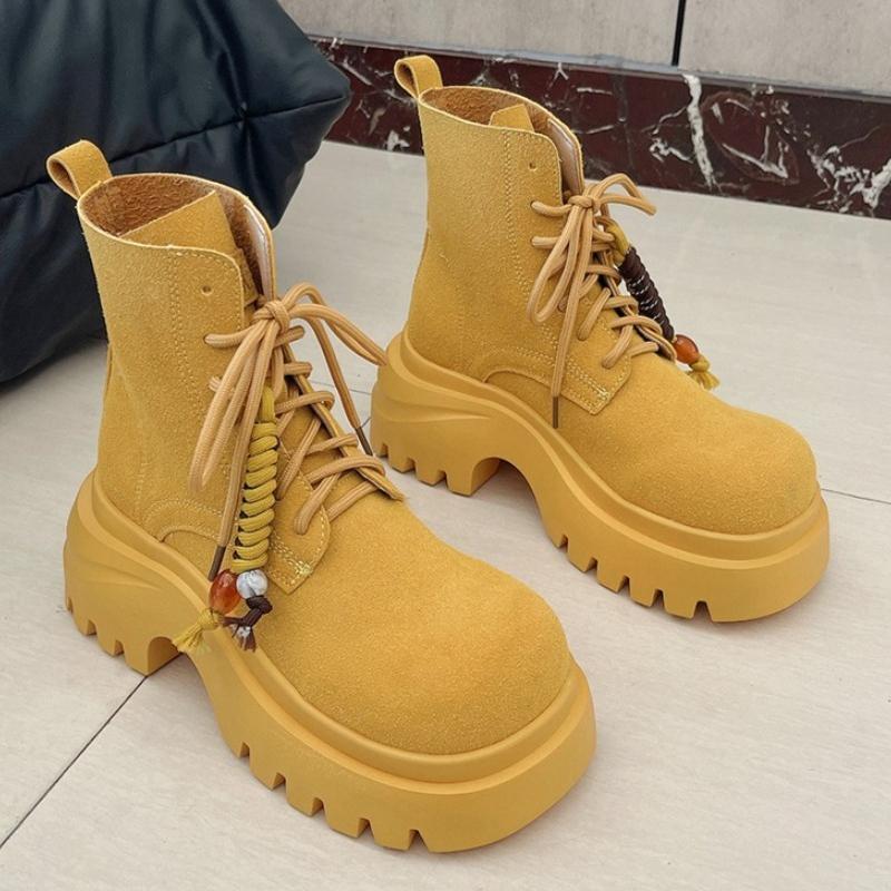 Mid Heels Lace Up Short Boots for Women Platform Shoes 2025 Winter New Suede Ankle Boots Designer Sneakers Dress Pumps