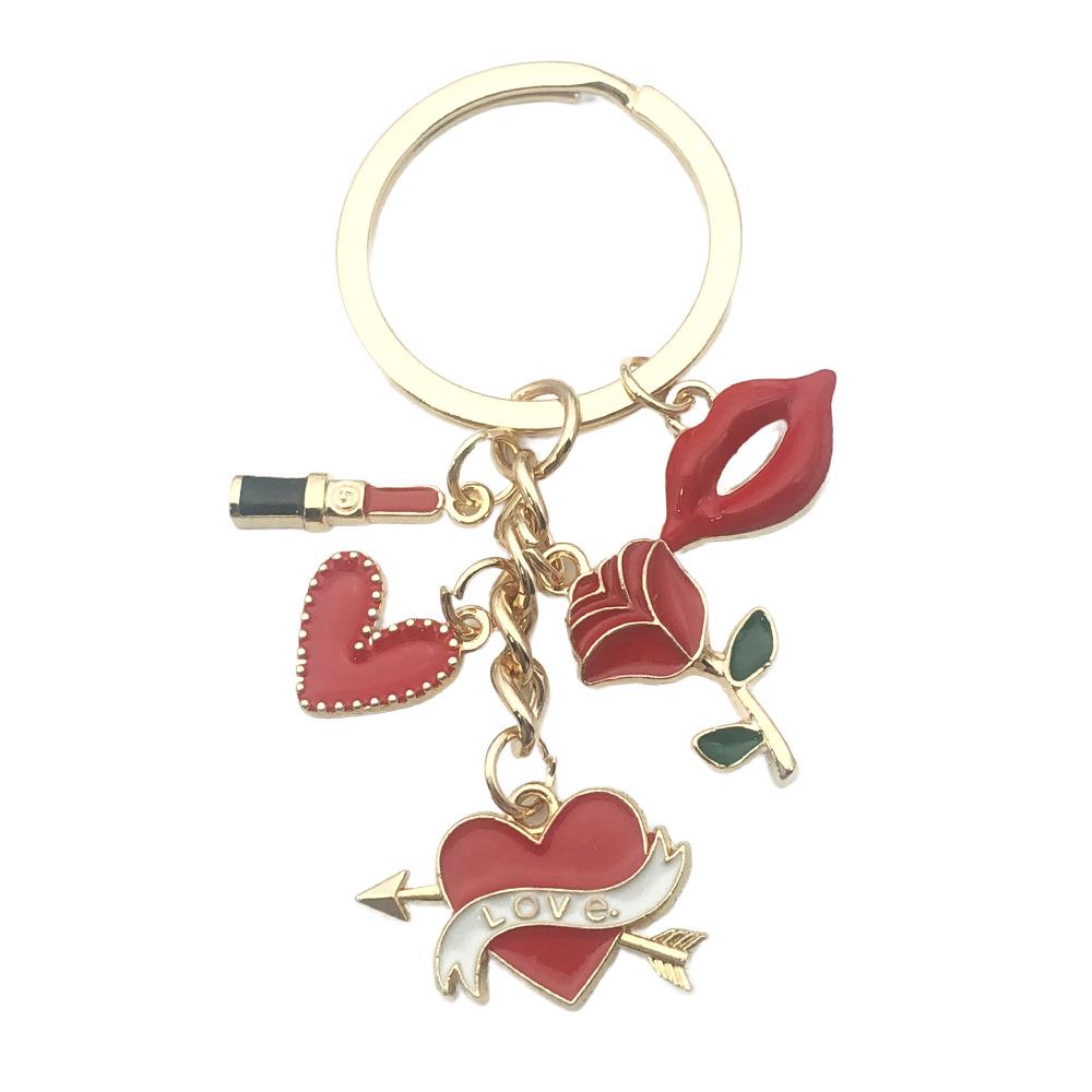 Lipstick & High Heels Keychain with Red Wine Glass Pendant