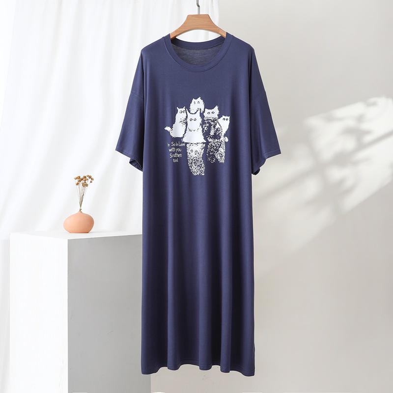 

Korean Style Cat Print Slimming Plus Size Casual Home Dress for Women 2XL темно-сірий